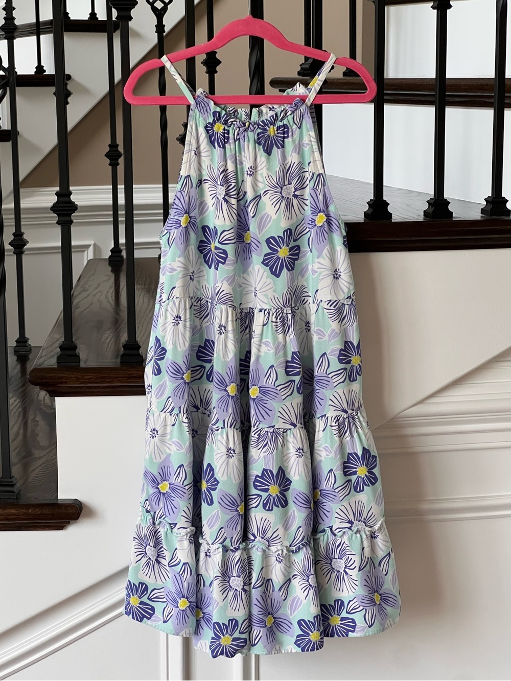 Zara Girls Tropical Floral Tiered Dress Green Lavender White Sz 11/12 fits 10/12 - Picture 3 of 14